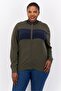 Women Mock Neck Colorblock Sweater, Olive/Navy