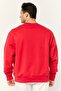 Men Ribbed Collar Long Sleeves Brand Logo Sweatshirts, Red - 4
