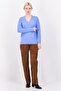 Women V-Neck Knitted Sweater, Light Blue - 2