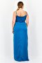 Women Solid Satin With Slit A-Line Dress, Teal Blue - 2