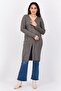 Women Split Neck Knitted Cardigan, Dark Green - 2