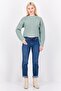 Women Mock Neck Knitted Sweater, Sage Green - 3