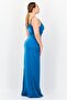 Women Solid Satin With Slit A-Line Dress, Teal Blue - 4