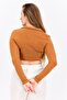 Women Spread Collar Long Sleeve Plain Top, Brown - 3