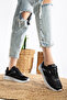 Unisex Leather Half Mesh Sneakers Lace-Up Walking Shoes - 3