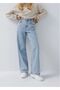 Karyıkama Palazzo Women's Light Blue Snow Wash High Waist Loose Wide Leg Denim Jeans - 3