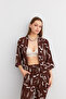 Women's Brown Patterned Kimono Shirt Pants Set - 5