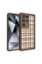 Galaxy S24 Ultra Case Printed Back Surface with Camera Protection Akav Classy Cover - Dark Brown - 5
