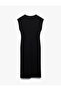 Bürümcük Fabric Slim Fit Sleeveless Midi Length V-Neck Bodycon Dress - 4