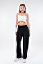 Women's Modern Palazzo Cut Wide Leg Black Fabric Trousers 002 - 6