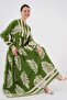 2423 Ethnic Patterned Modest Dress - Green 5 - 2