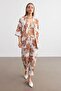 Women's Camel-White Floral Patterned Kimono Shirt Pants Set