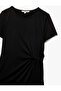 Drape Detailed Crew Neck Crepe Scuba Fabric Short Sleeve Dress - 5