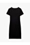 Drape Detailed Crew Neck Crepe Scuba Fabric Short Sleeve Dress - 4