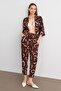 Women's Brown Patterned Kimono Shirt Pants Set