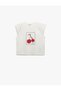 Cotton Cherry Printed Crew Neck Sleeveless Crop T-Shirt - 3