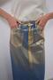 Shiny Print Patterned Denim Pencil Skirt Gold - 3