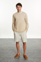 Men's Beige Color Crew Neck Cotton Sweater - 2