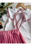 Girl's Baby Collar Aerobin Shirt Double Fabric Pleated Skirt Stylish Suit for Eid - 2