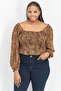 Women Plus Size Off Shoulder Long Sleeve Animal Print Top, Brown