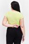 Women Plus Size Scoop Neck Short Sleeve Solid Shirt, Lime Green - 2