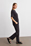 Women's Anthracite Crew Neck Short Sleeve T-Shirt Pants Crinkle Set - 5