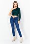 Women Asymmetrical One Shoulder Sleeve Plain Top, Green - 3