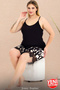 Lady Plus Size Print Shorts Suspender Zero Sleeve Lace Shorts Pajama Set 10425 - 2