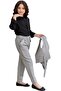 Girl's Silver Button Detailed Vest Gabardine Black Shirt Gray Bottom Top Set - 7
