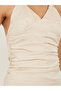 Solid Ruched Halter Neck A-Line Maxi Dress - 4