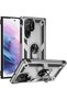 Galaxy S22 Ultra Case with Ring Magnetic Vega Cover Silver + Full Covering Screen Protector