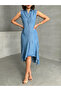 Shirt Collar Buttoned Frill Detailed Summer Denim Dress Mi̇ss933 - 4
