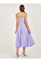 Plain Strapless A-Line Midi Dress - 5