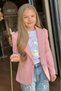 Girls' Printed T-shirt Loose Fit Star Detail Jeans Pants Powder Blazer Jacket Two-Piece Set - 5