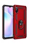 حافظة لهاتف Redmi 9A مع حلقة مغناطيسية وغطاء Vega باللون الأحمر + واقي شاشة بتغطية كاملة