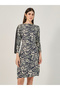 All-Over Print Lace Inserted Sheath Knee-Length Dress - 3