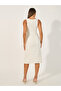 Tweed Sleeveless A-Line Midi Dress with Button Detail - 5