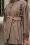 Women's Two Piece Set - Pleated Belted Milk Brown - 6