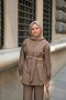 Women's Two Piece Set - Pleated Belted Milk Brown - 3
