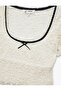 Transparent Bow Detailed Short Sleeve U-Neck Lace T-Shirt - 4