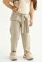 Plaid Patterned Beige Girl's Trousers with Belted Waistband - 2