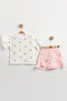 Muslin Baby Girl Shorts Set with Teddy Bear 100% Cotton - 2