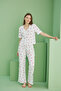 White Heart Printed Ribbed Camisole Knitted Buttoned Shirt Collar Pajama Set - 3