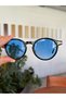 Della Round Sunglasses Black Frame Blue Glass Unisex Sunglasses 49 22 146 Trend Blue Color - 4