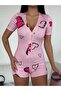 Printed and Buttoned Nightwear Jumpsuit / Homewear Pajamas Comfortable Use Short Sleeve Jumpsuit - 2
