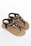 Straw Flip Flops Hand Knitted Stone Buckle Barley Patterned Black Stylish Women's Sandals - 4