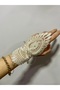 Cream Gloves Dark Cream Guipure Gloves Ecru Pearl Detailed Ankle Tied Guipure Bracelet New Season - 3