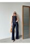 Women's Dark Navy Blue Vest and Palazzo Pants Set - 4