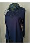 Navy Blue Lace Laced Women's Blouse - Mother's Claw - 2