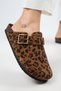 Zeta Leopard Women's Leather Genuine Leather Belted Buckle Sabo Tan Slippers - 4